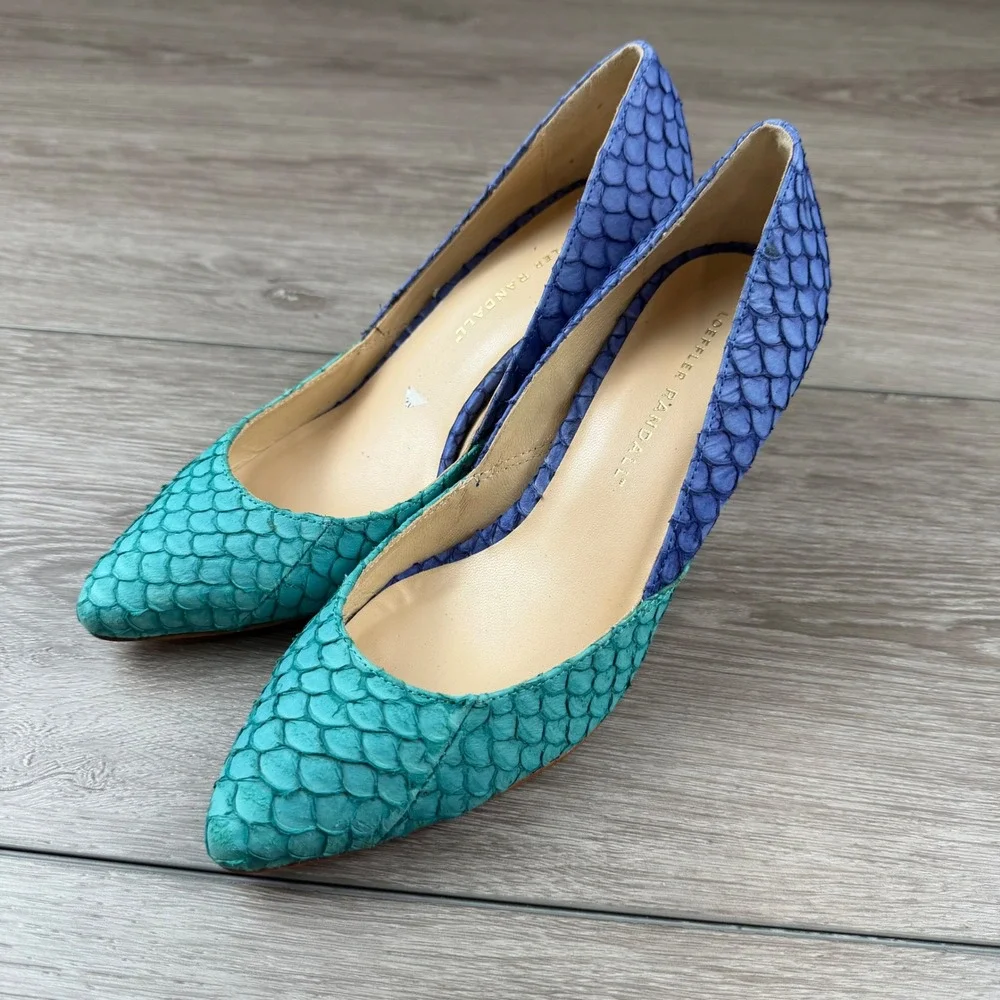 Loeffler Randall Women Pump Fish Scale Snakeskin Blue Green Size 8 B